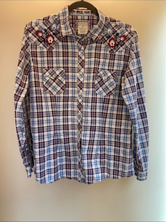 Panhandle Tops - Panhandle Western Embroidered Plaid Button-Down Shirt
